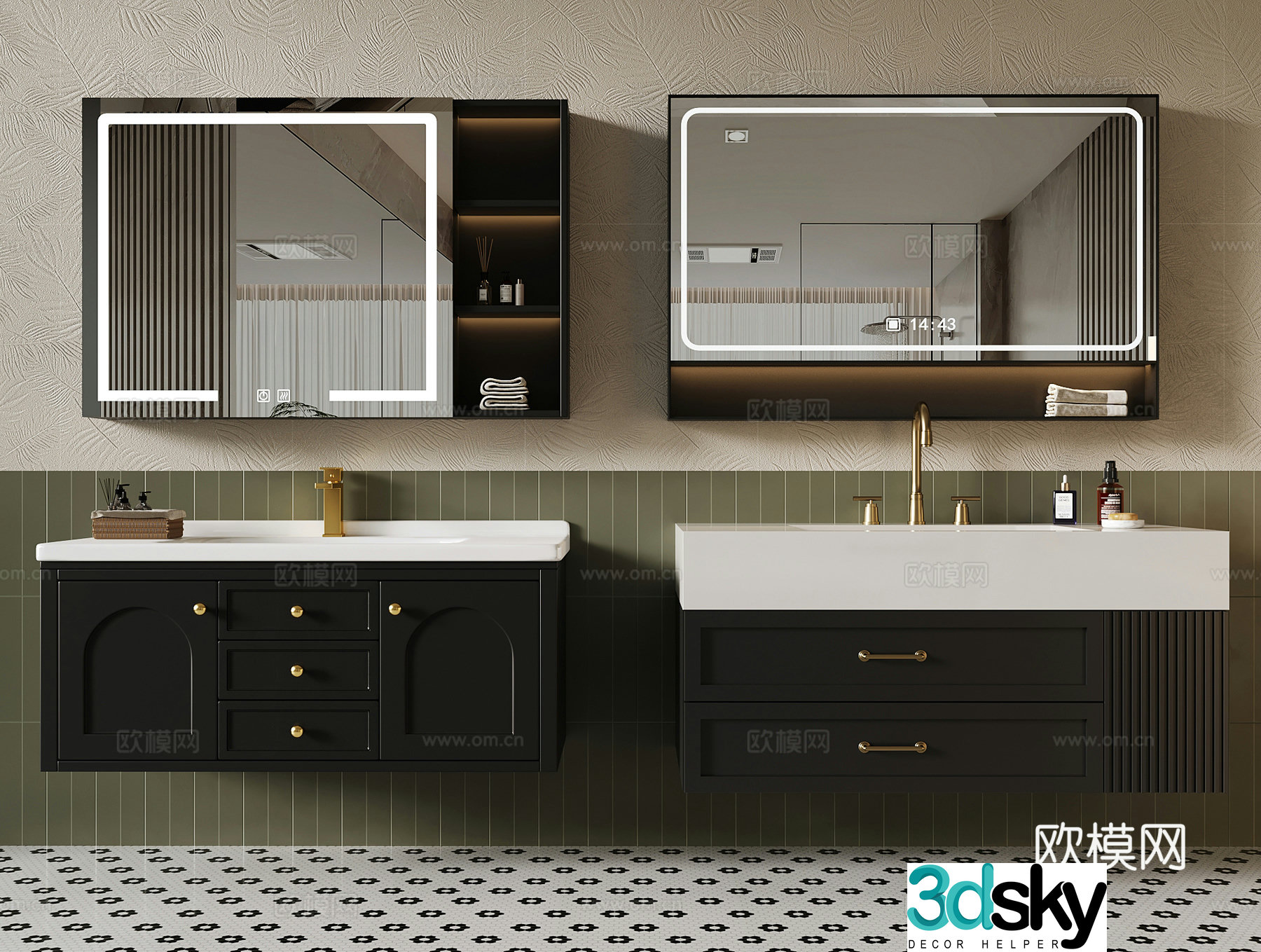 French bathroom cabinet bathroom mirror 3d model