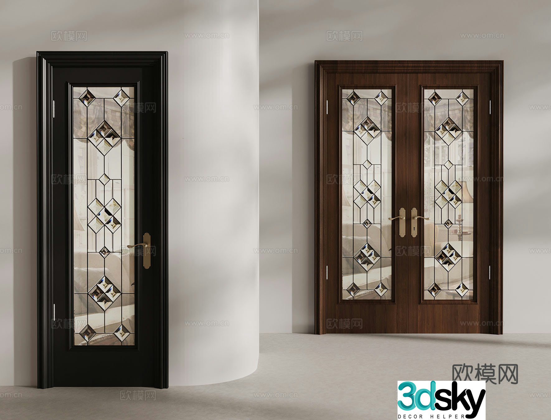 French double-opening door Single-opening door Glass door Indoor door 3D model