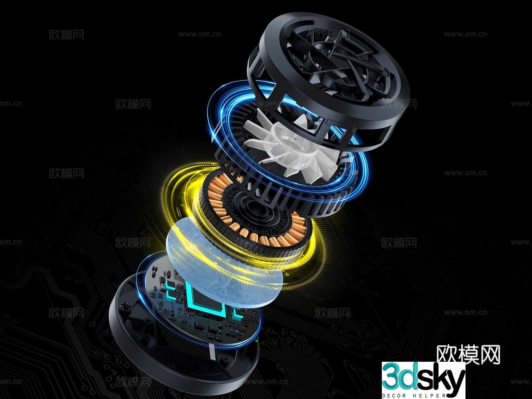 Smart electrical motor motor electrical appliance motor explosion diagram decomposition structure fan 3C3d model
