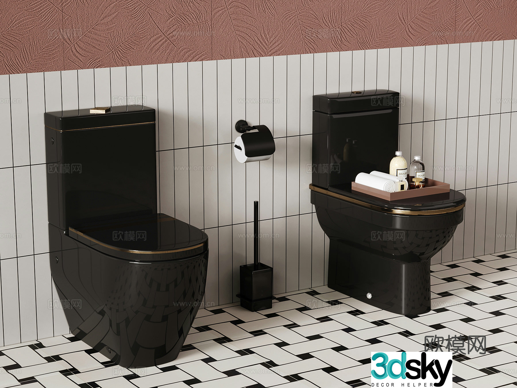French toilet bathroom small pieces dark toilet 3d model