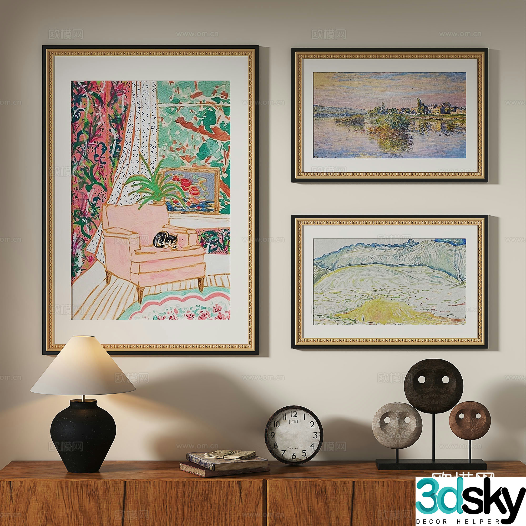 French retro abstract classical oil painting modern abstract decorative painting 3d model