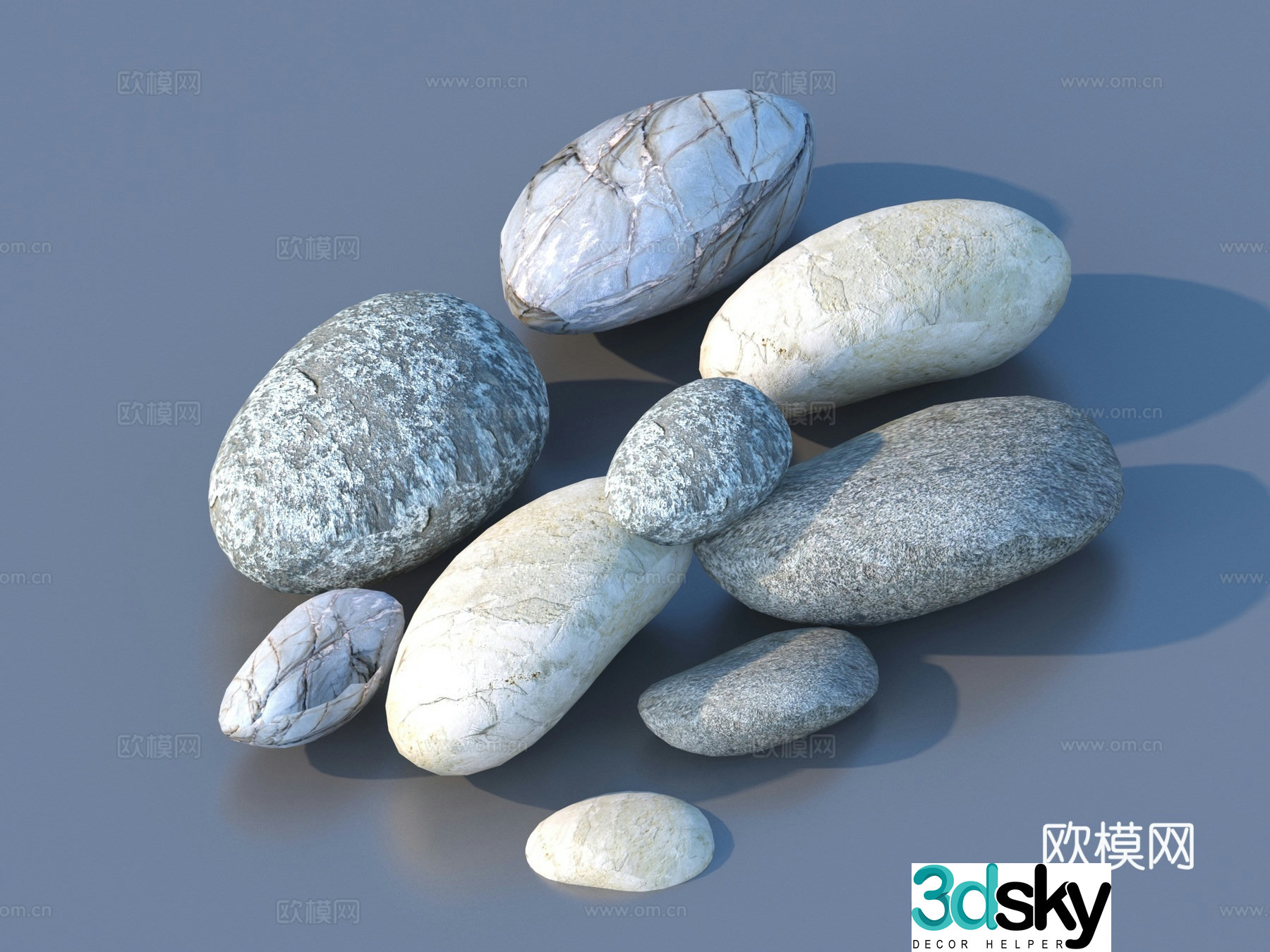 stone aquatic plants pebbles vegetables leaves food 3d model