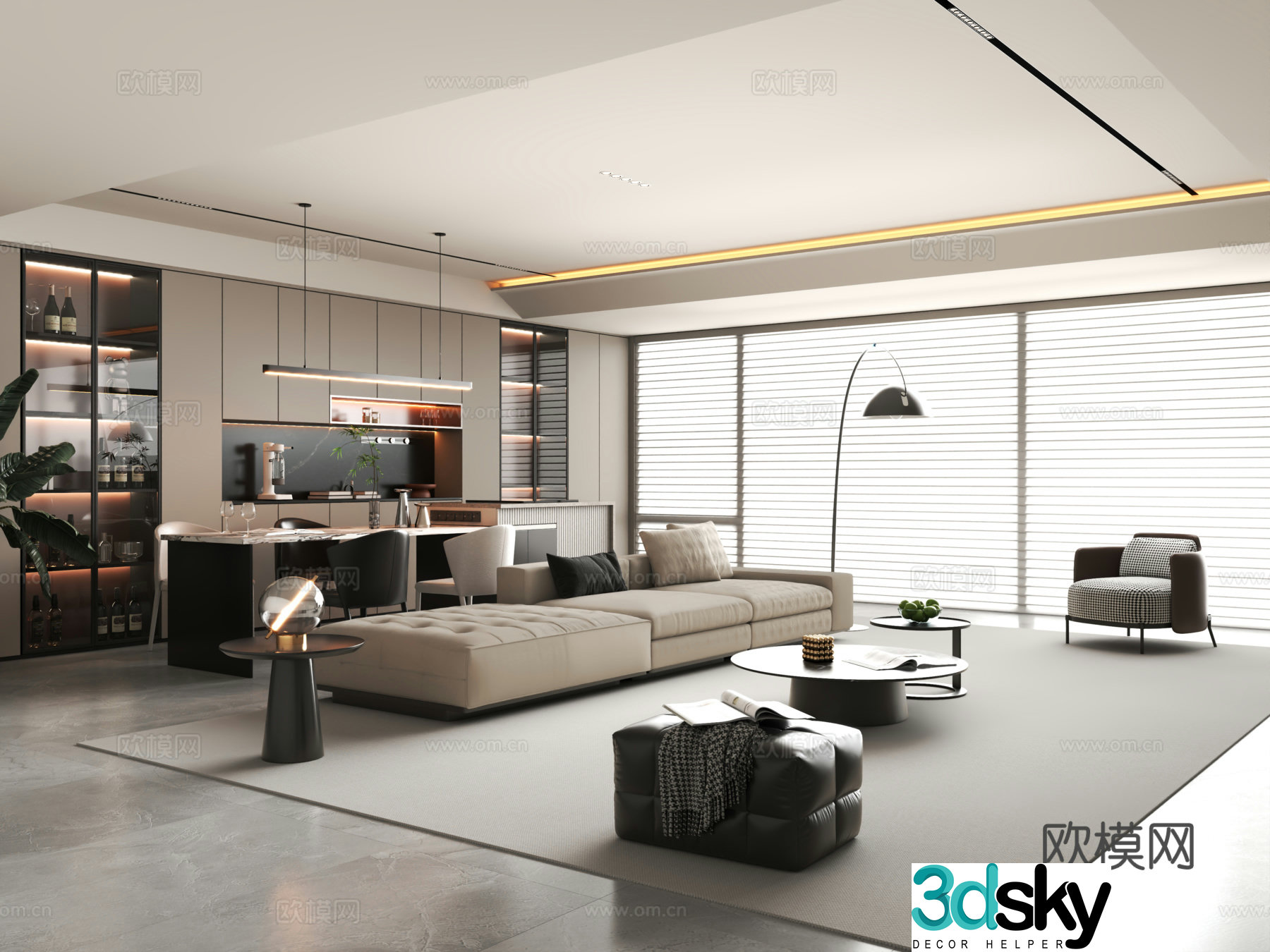 Modern Italian living room home living room sofa coffee table combination 3D model
