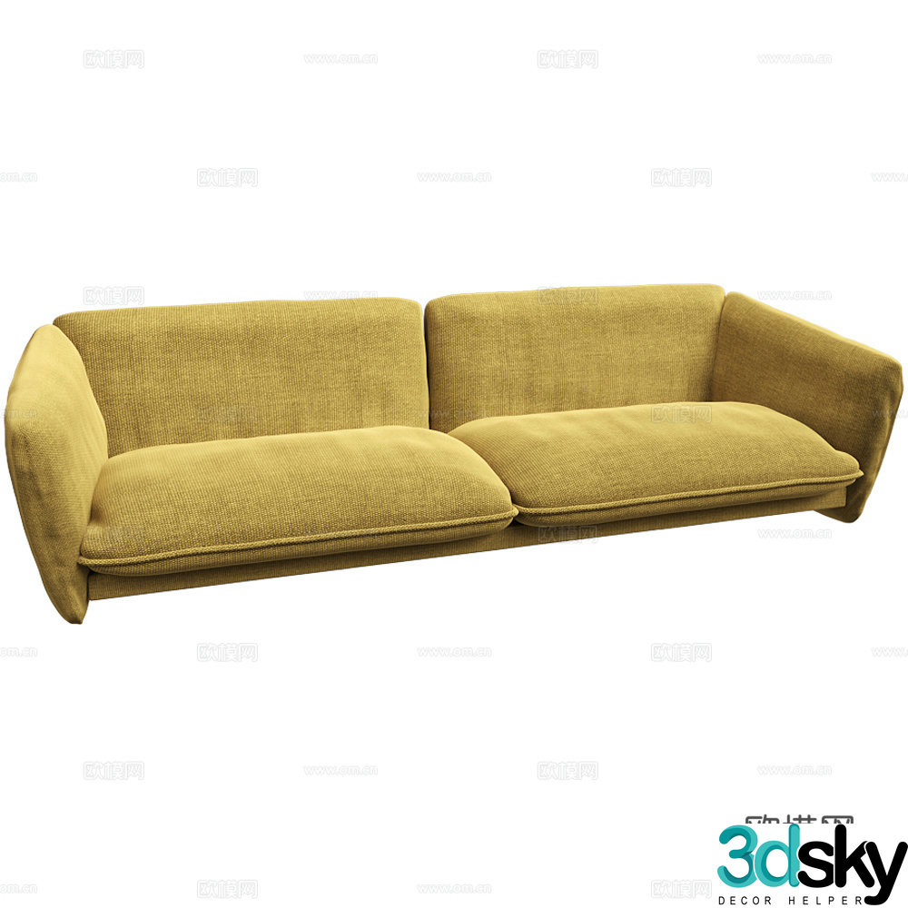 Modern minimalist fabric double sofa 3D model