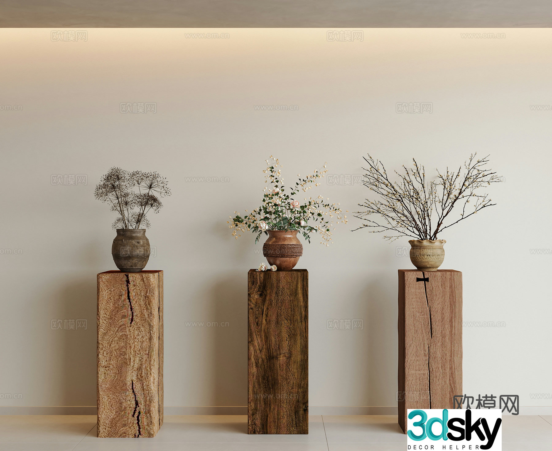 Middle Ages of Wasabi green plant ornaments dry branch green plant dry branch potted plant potted potted plant potted vase Wasabi wind potted plant 3D model
