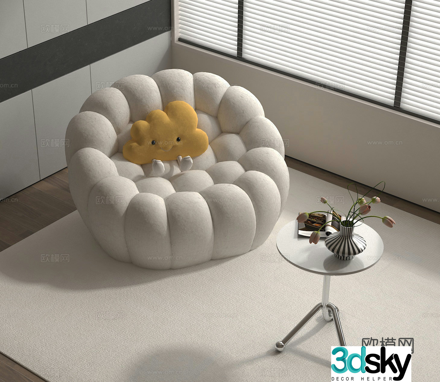 Lazy sofa coffee table pillow floral ornaments 3D model