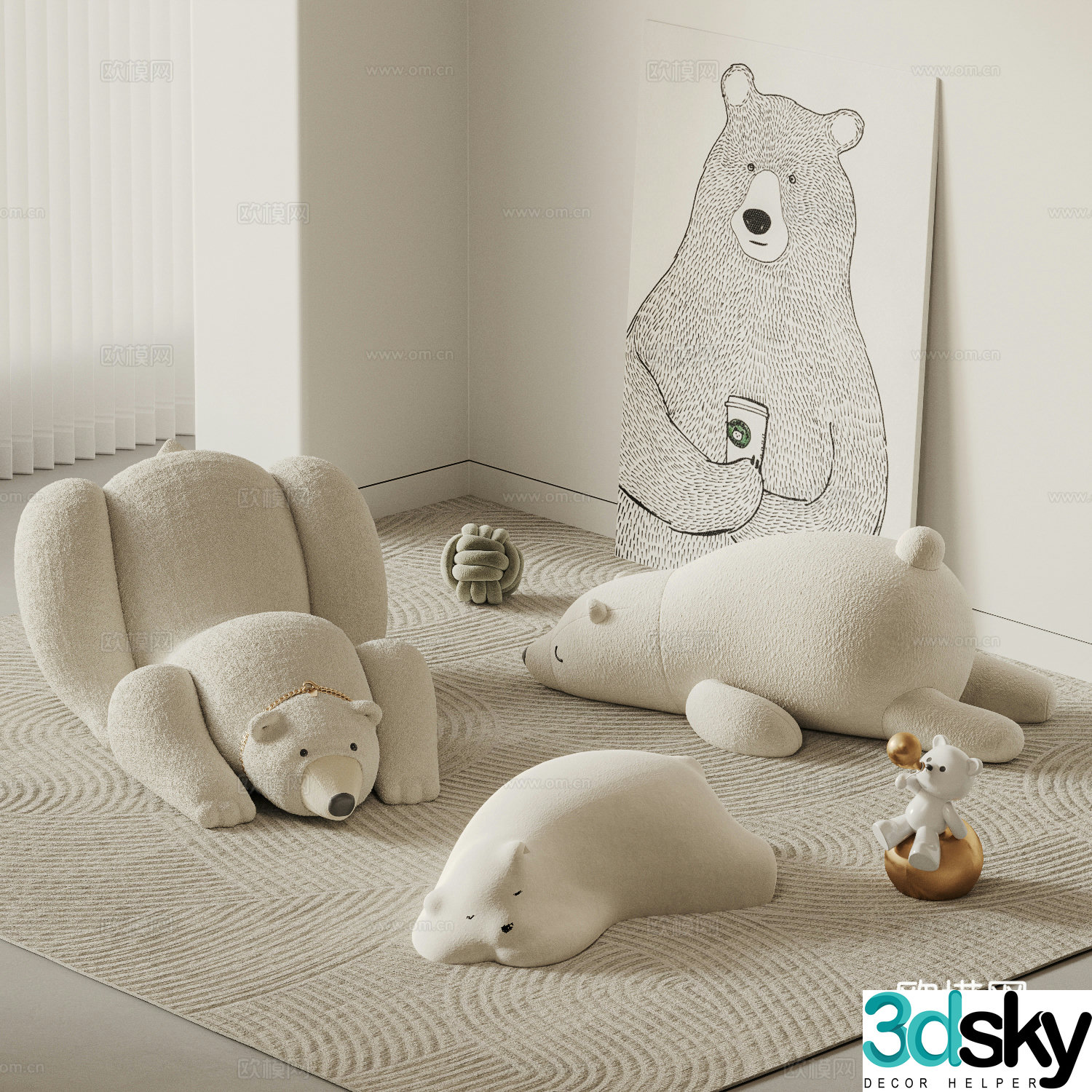 Modern lazy sofa combination polar bear sofa cartoon sofa children’s sofa casual sofa 3d model