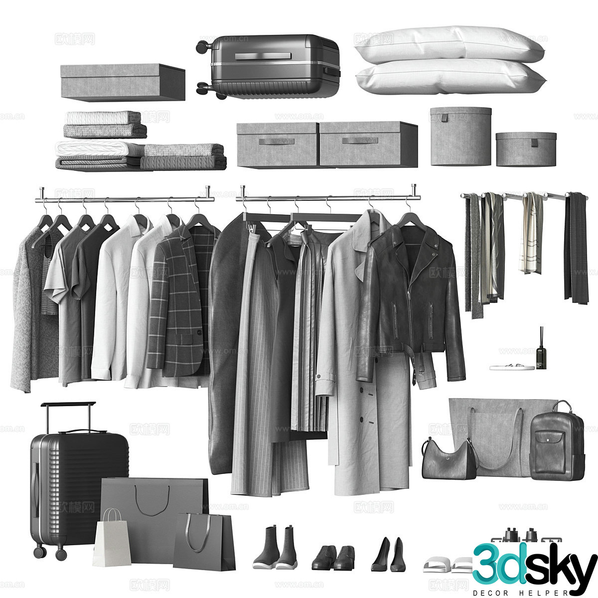 Modern clothing shoes and hats 3d model