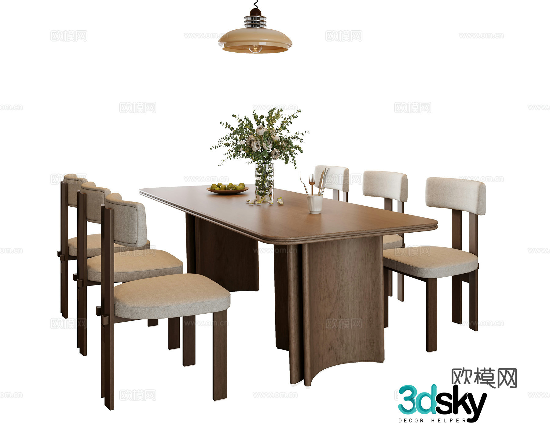 Medium style dining table and chair combination 3D model