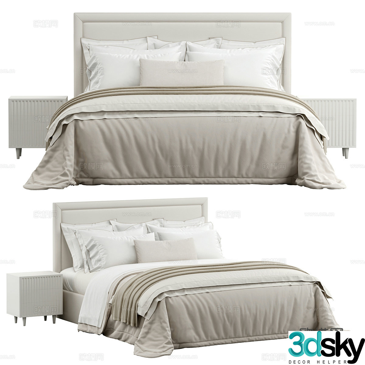 American simple fabric double bed 3D model