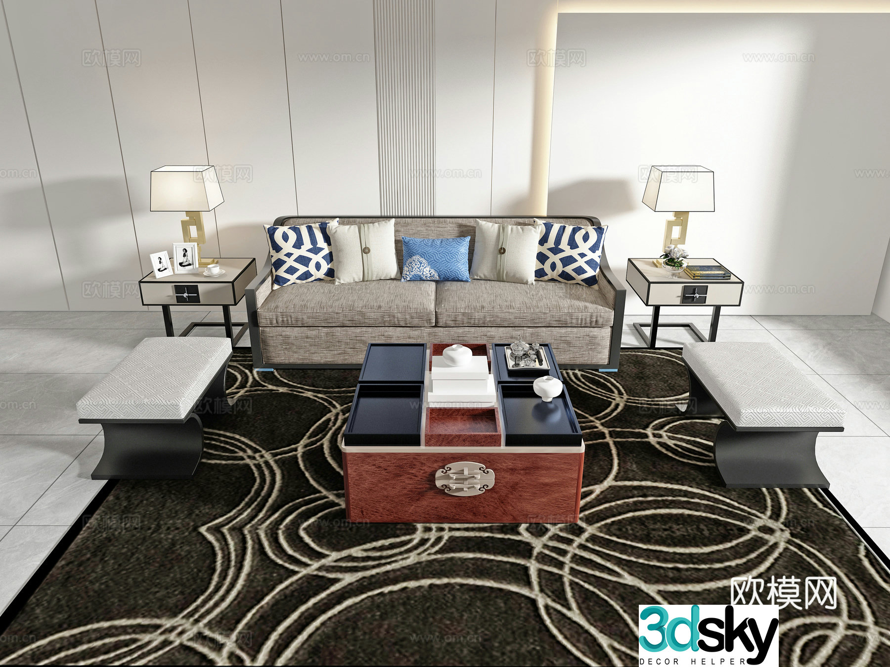 Chinese sofa coffee table combination 3D model