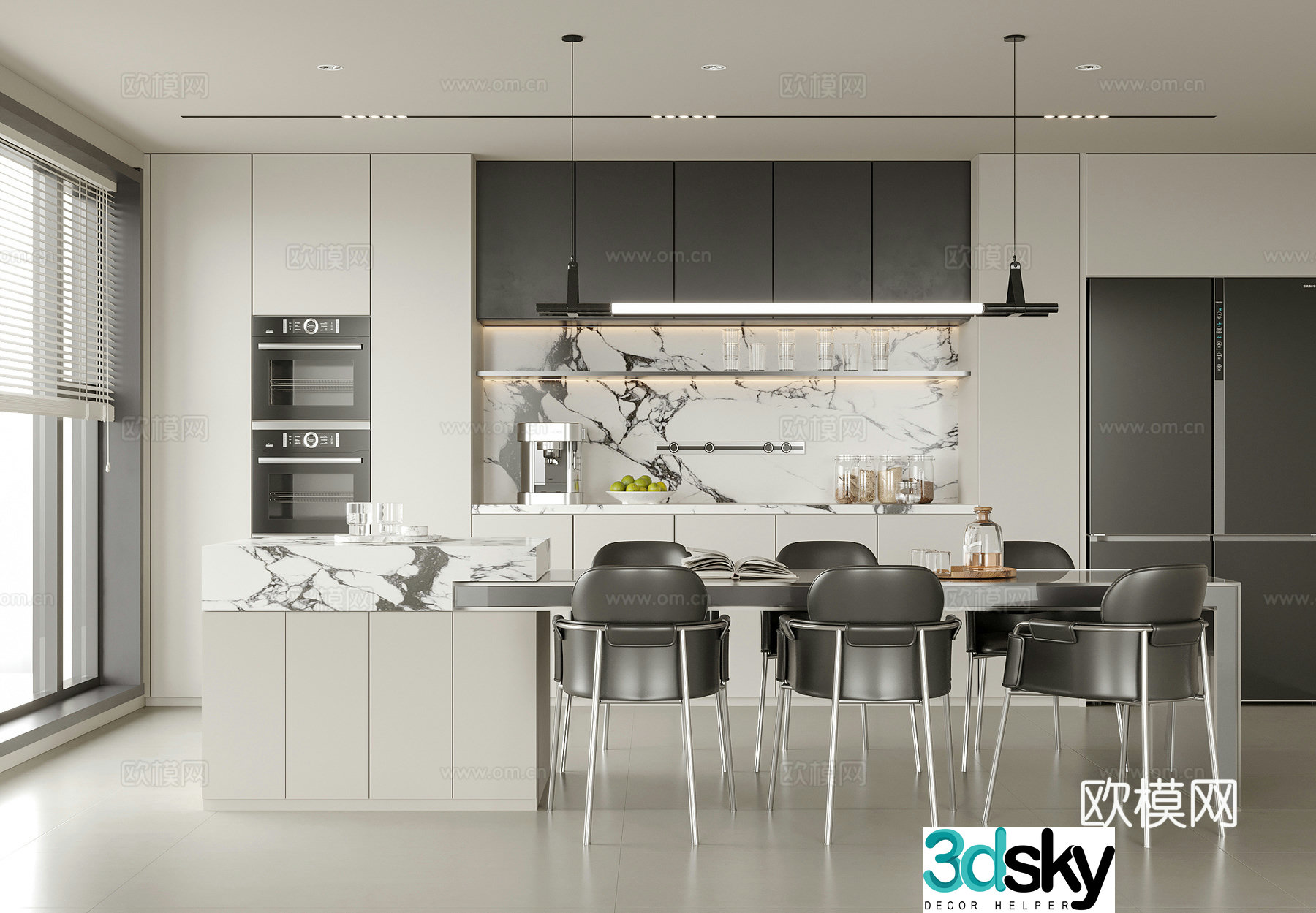 Modern restaurant sideboard island dining table 3d model