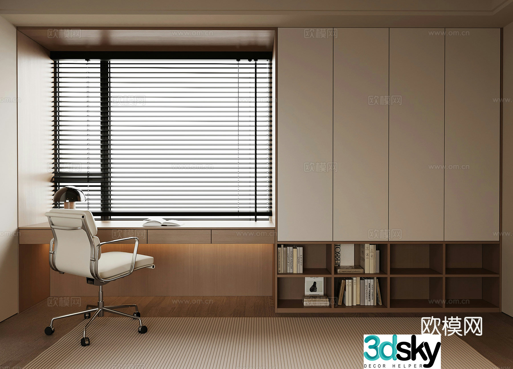 Modern desk and chair integrated cabinet 3d model