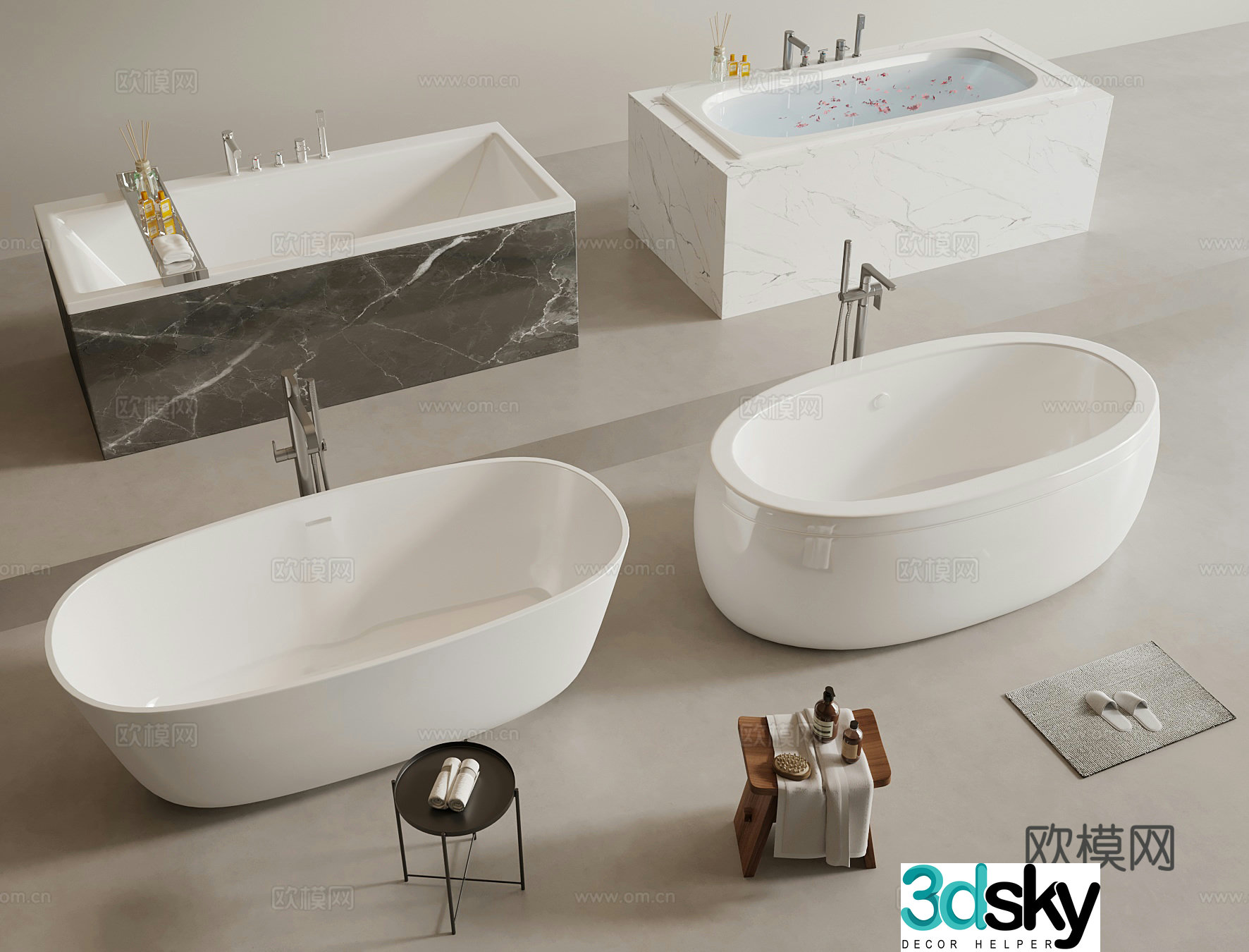 Modern bathtub Bathroom small pieces 3D model