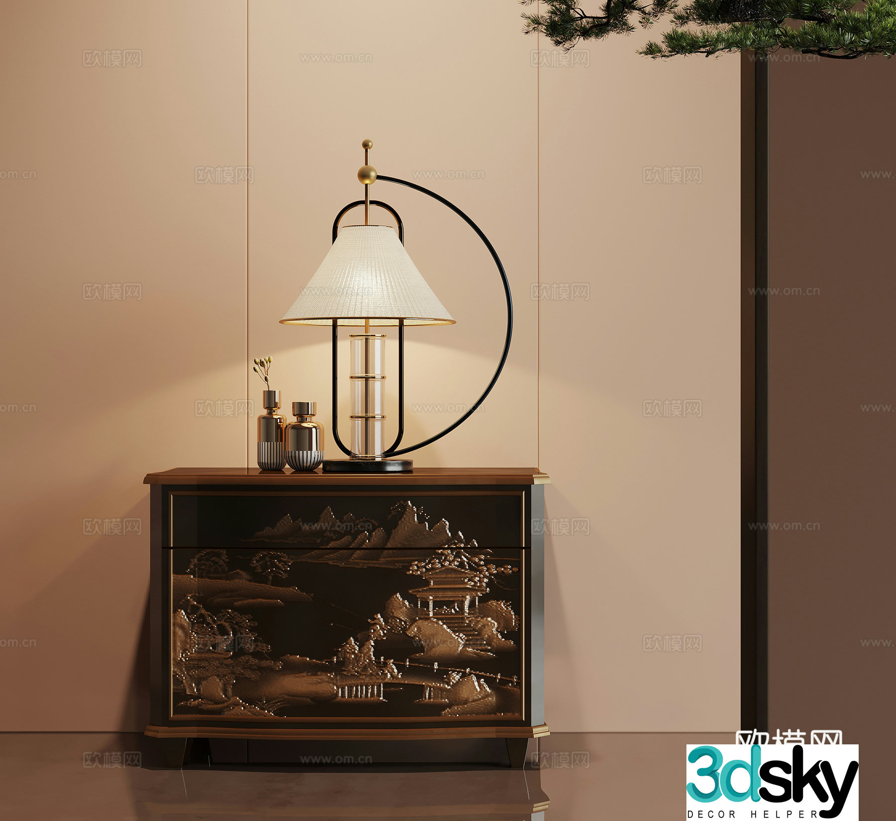 New Chinese style bedside table 3D model