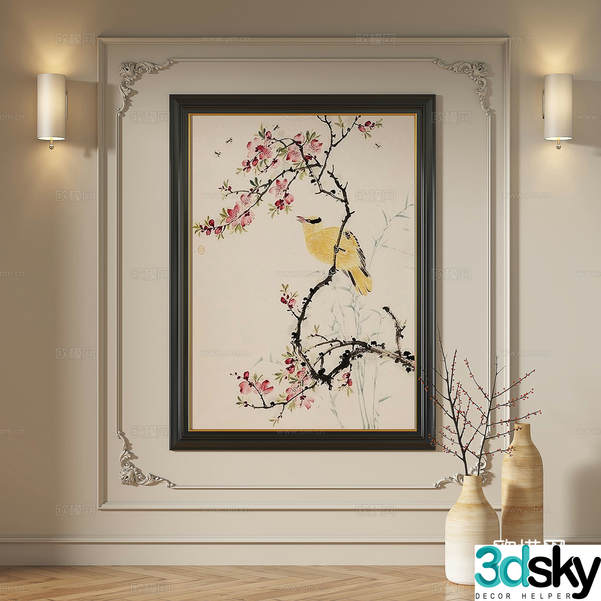 French retro medieval modern European classical decorative painting 3d model