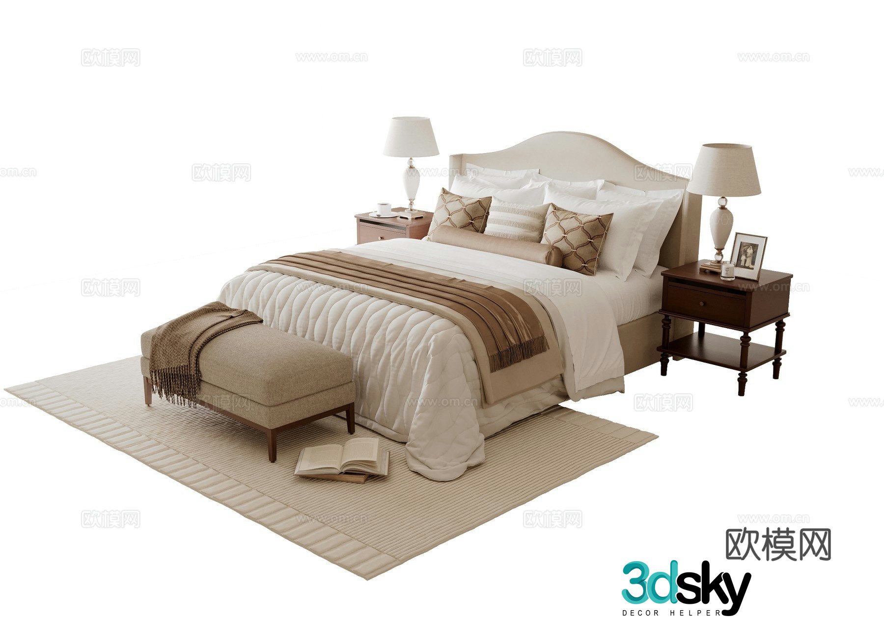 American style medieval double bed 3D model