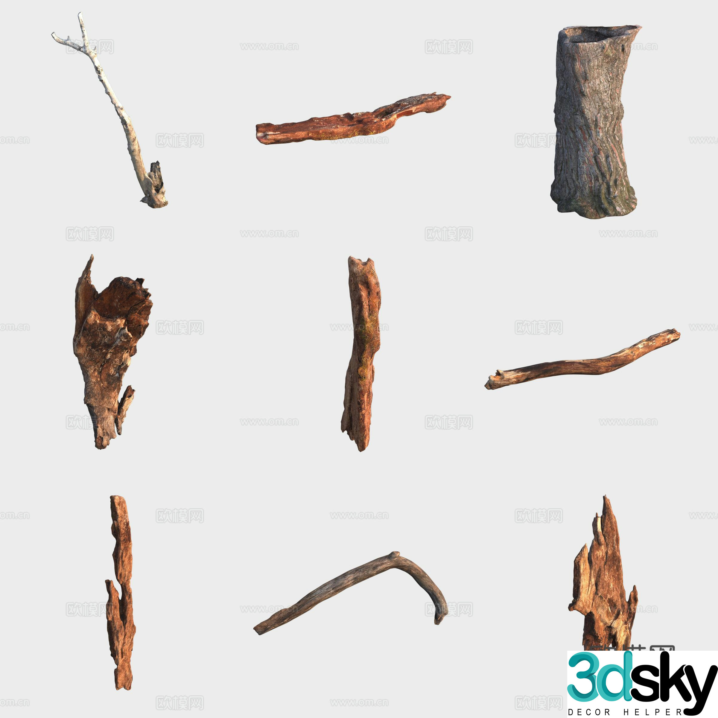 Trunk branch stump dead wood 3d model