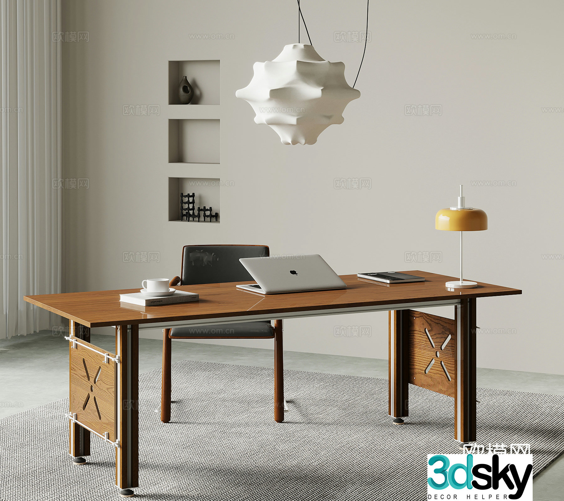 Middle style desk solid wood desk office desk 3d model