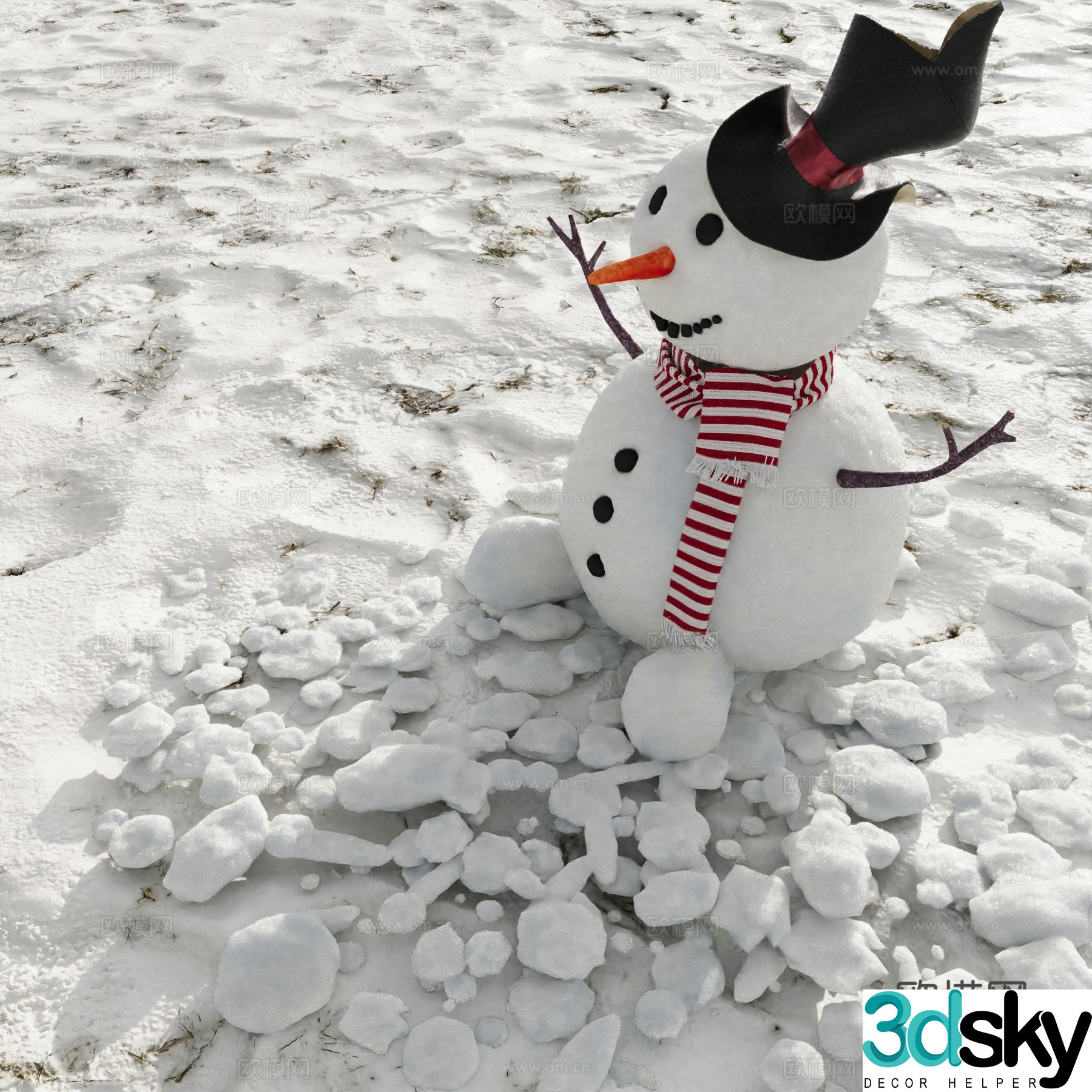 Ground Snow Snowman 3d Model