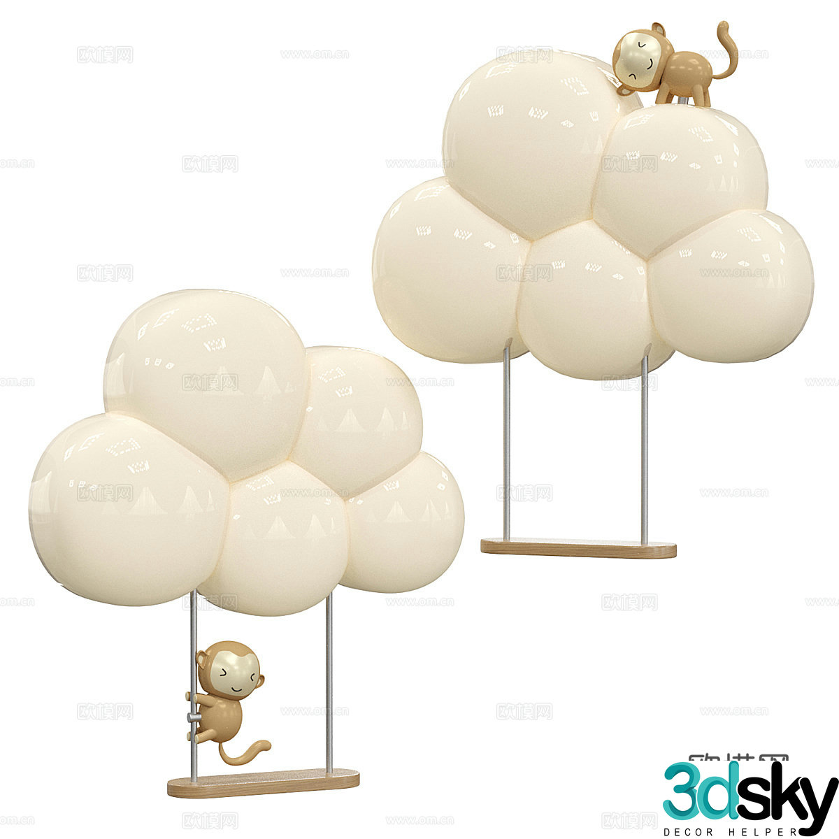 Modern creamy style children’s cloud wall lamp 3d model