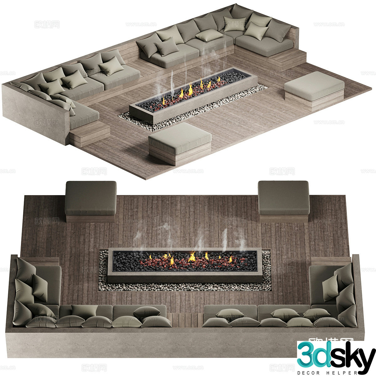 Modern Italian outdoor fireplace bonfire 3d model