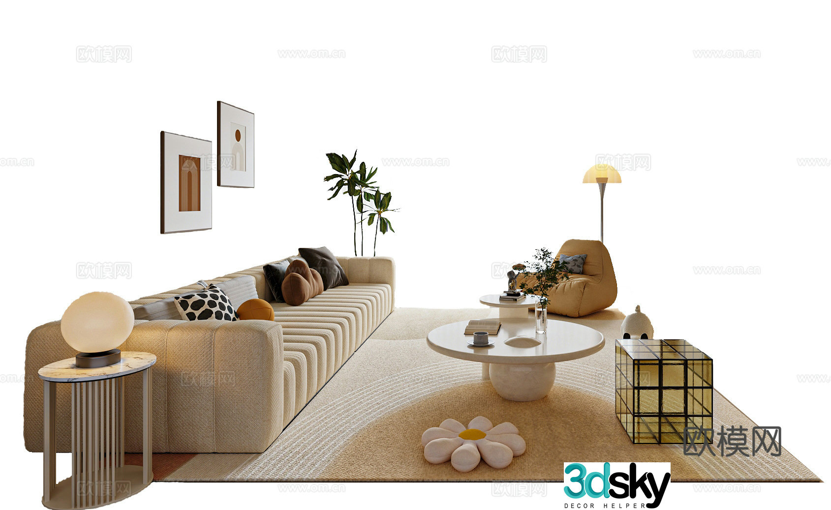 Modern cream style sofa coffee table combination living room sofa casual sofa 3d model