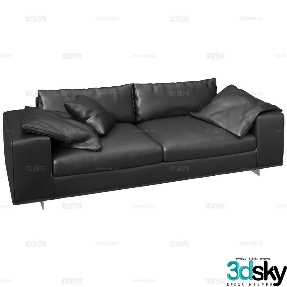 Modern Italian double black leather sofa 3d model