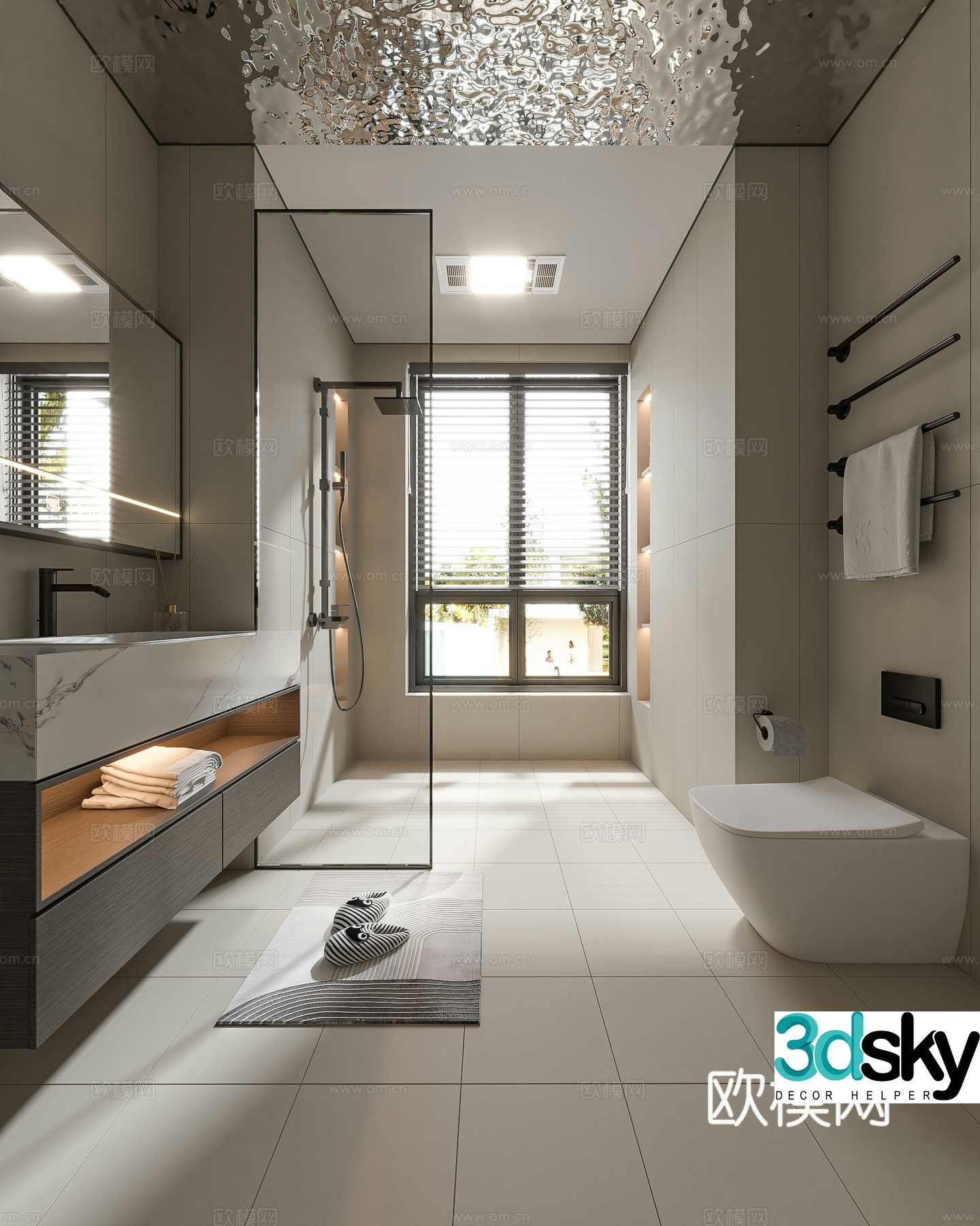 Modern bathroom bathroom cabinet washbasin mirror cabinet toilet shower room 3D model