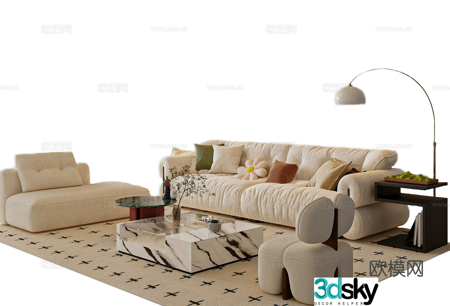 Modern cream style sofa coffee table combination living room sofa casual sofa 3d model