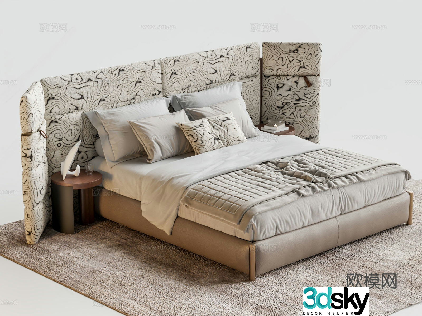 Modern French double bed Large backrest double bed Platform bed Master bedroom bed 3D model