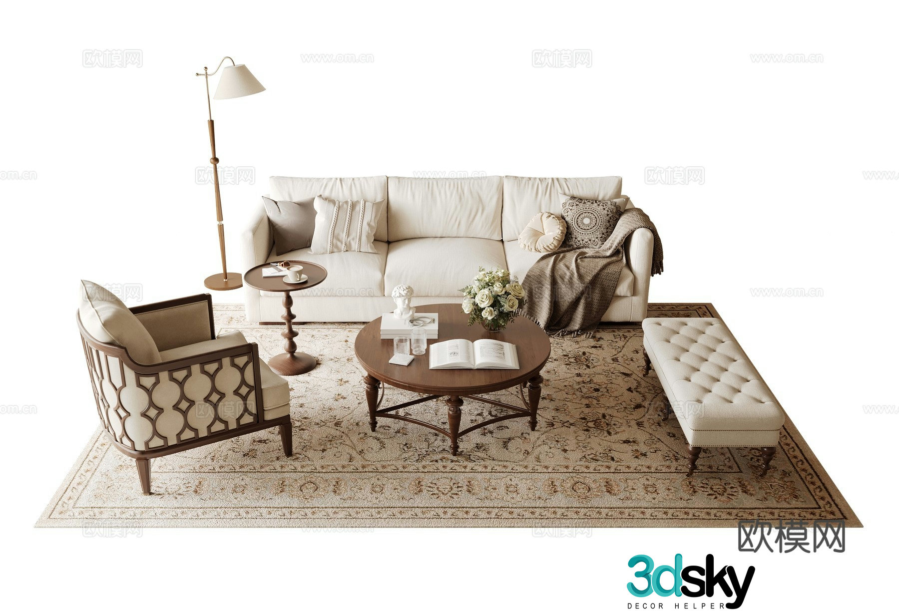 American sofa coffee table combination 3D model