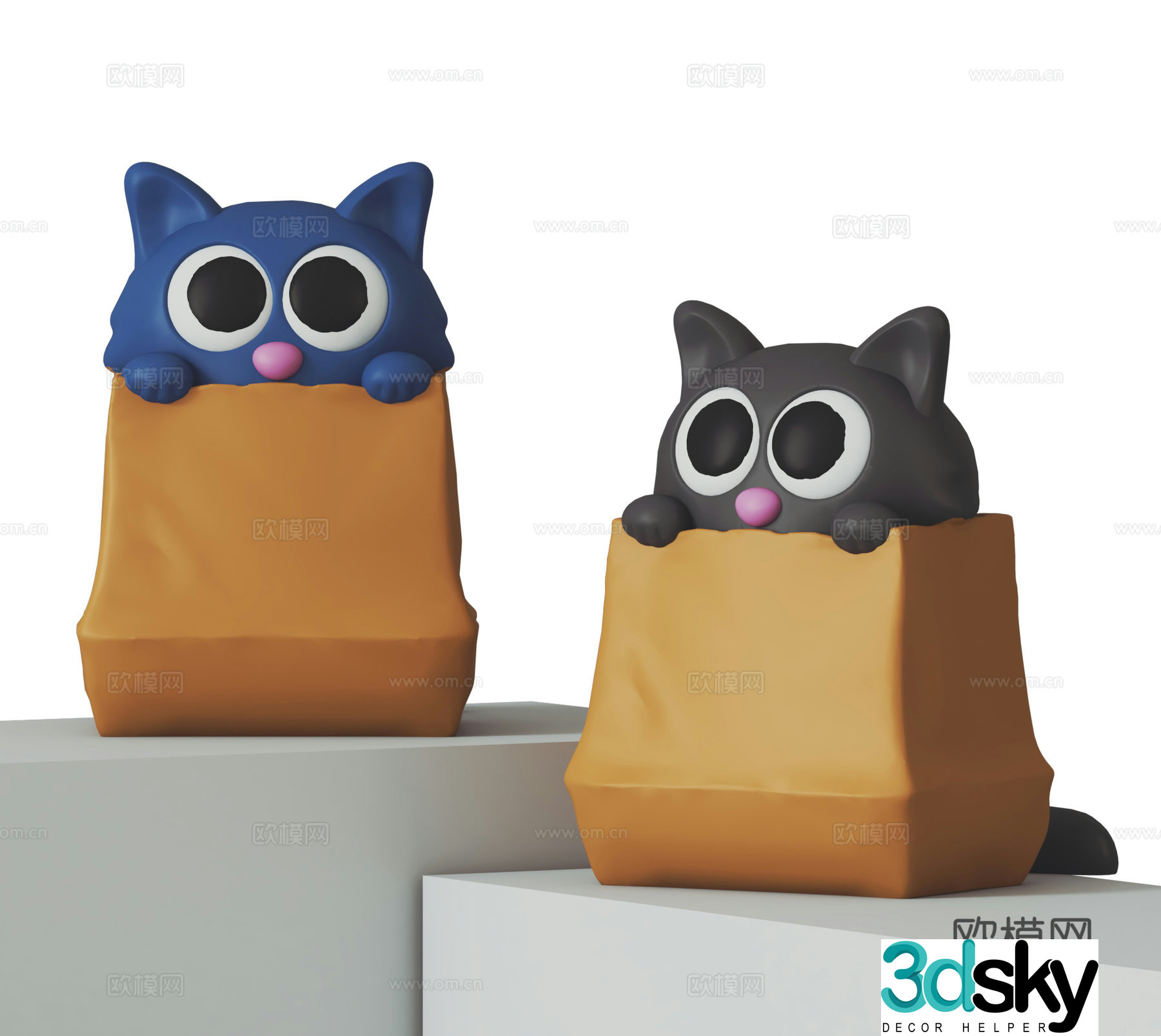Modern doll cartoon cat Q version cat children’s toy trendy toys blind box decoration 3d model