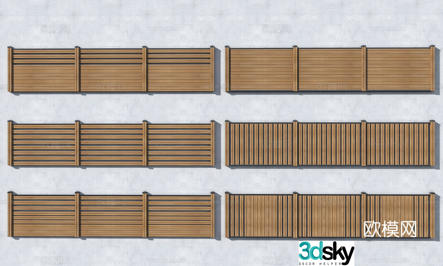 Solid wood fence Wood plastic fence Anticorrosive wood fence Garden solid wood fence 3D model