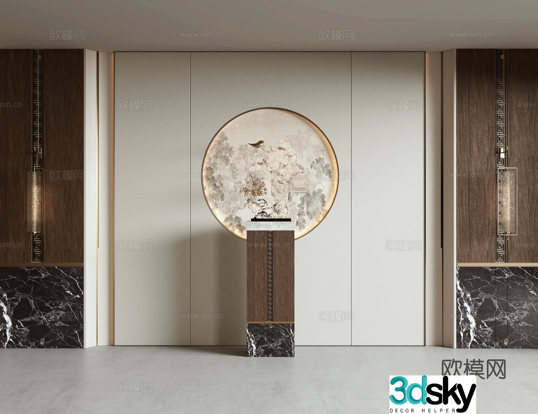 New Chinese style background wall 3d model