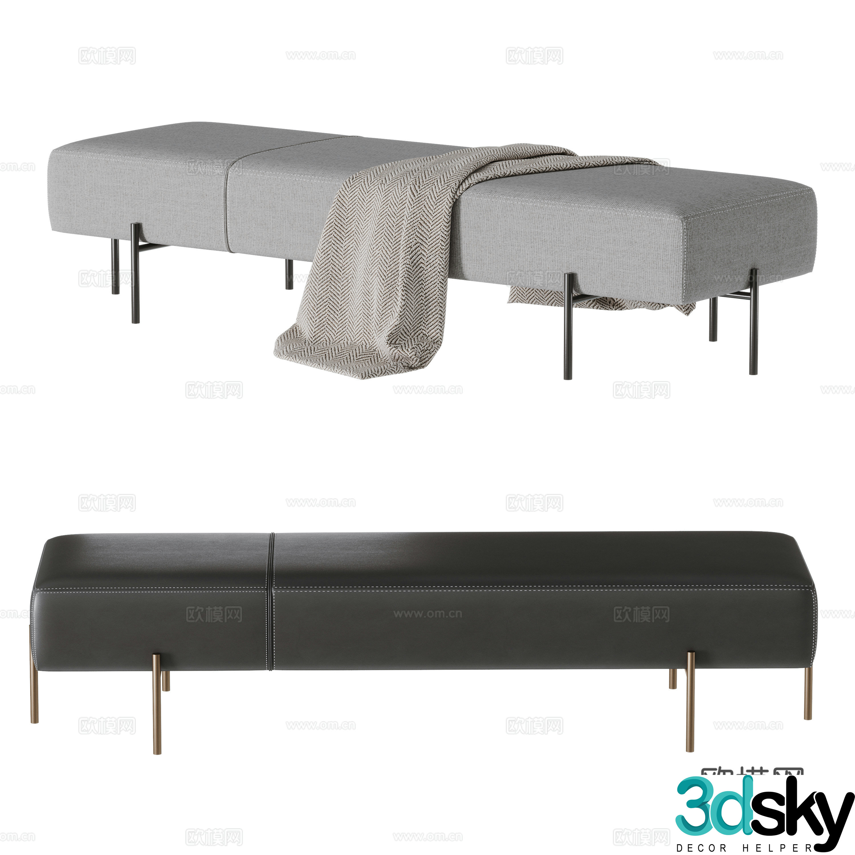 MINOTTI modern bed stool Italian bed stool Sofa stool Shoe change stool Bench 3D model