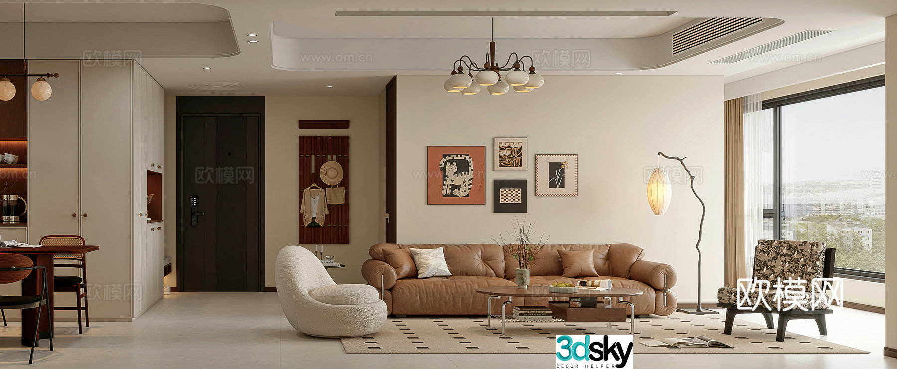 Middle style living room combination sofa wine cabinet dining table leisure chair medieval style living room French 3D model
