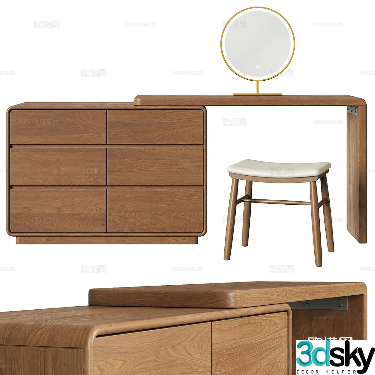 New Chinese style GVAwood telescopic dressing table 3D model