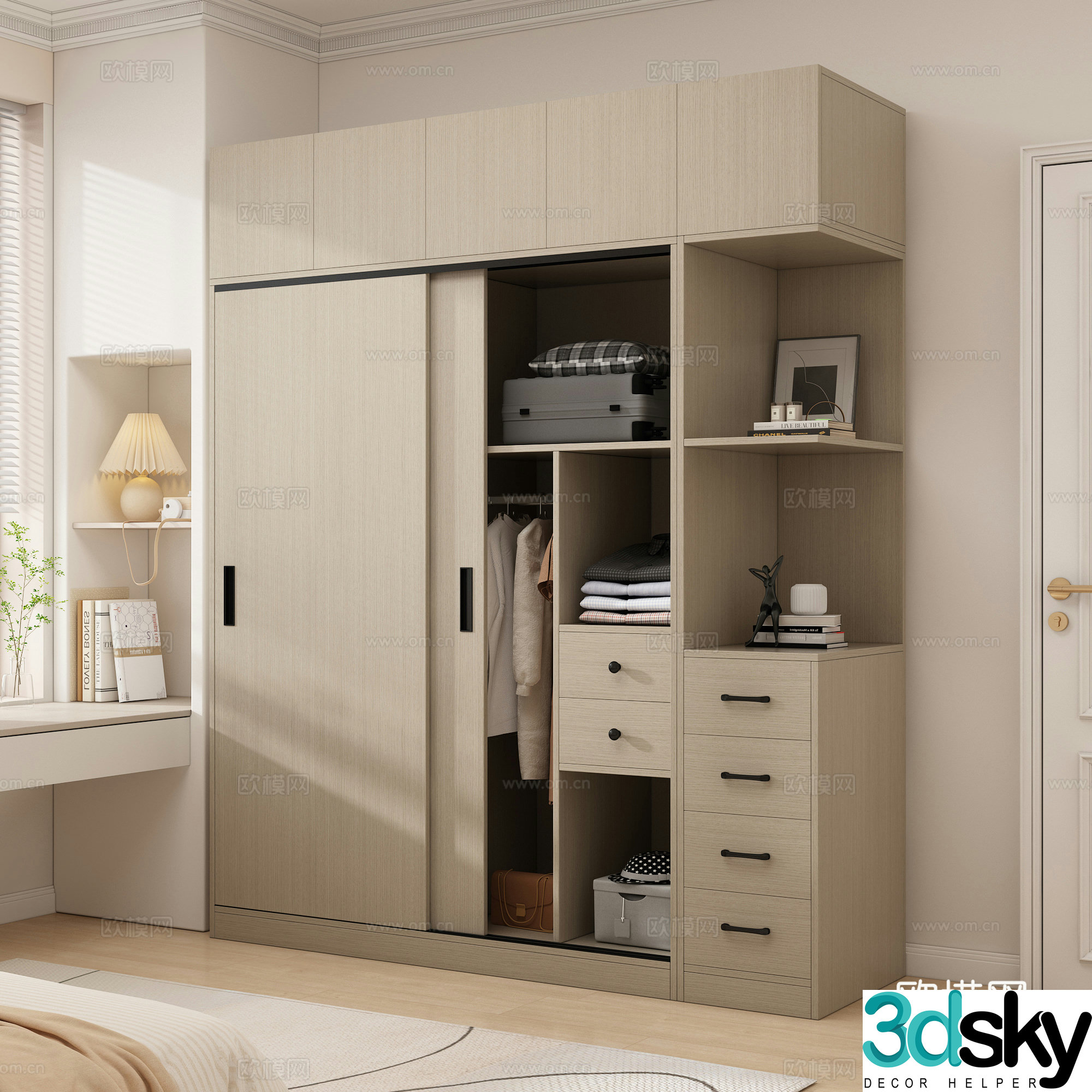 Modern wardrobe sliding door wardrobe clothes bag bed bedroom wardrobe 3d model