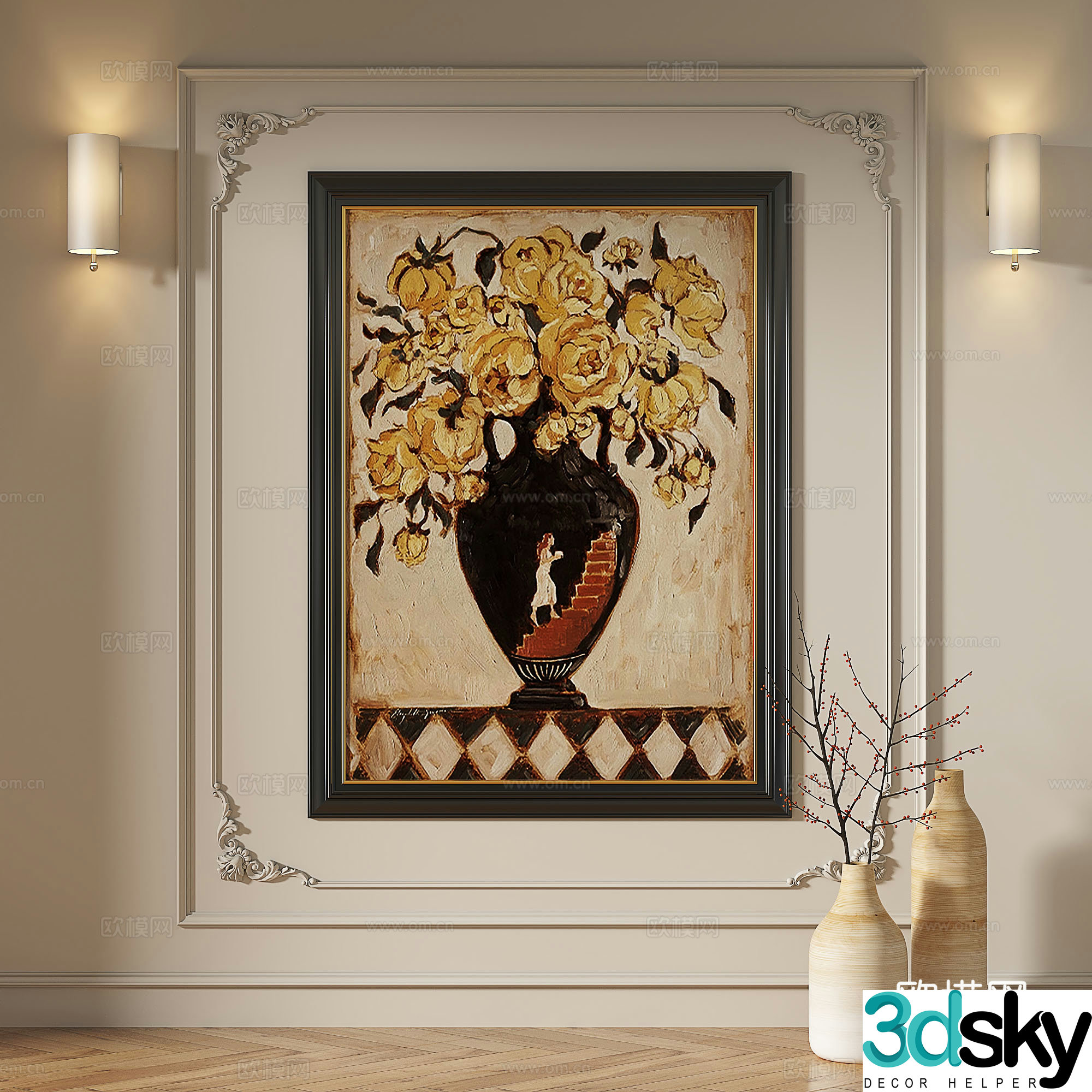 French retro medieval modern European classical decorative painting 3d model