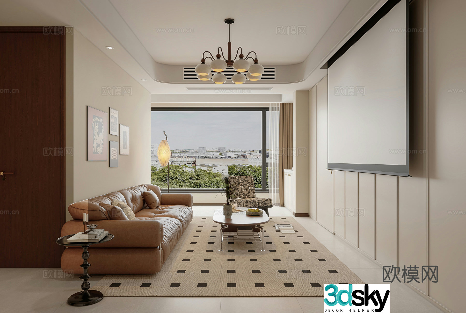 Middle style living room French living room Combination sofa Projector Apartment Retro living room 3d model