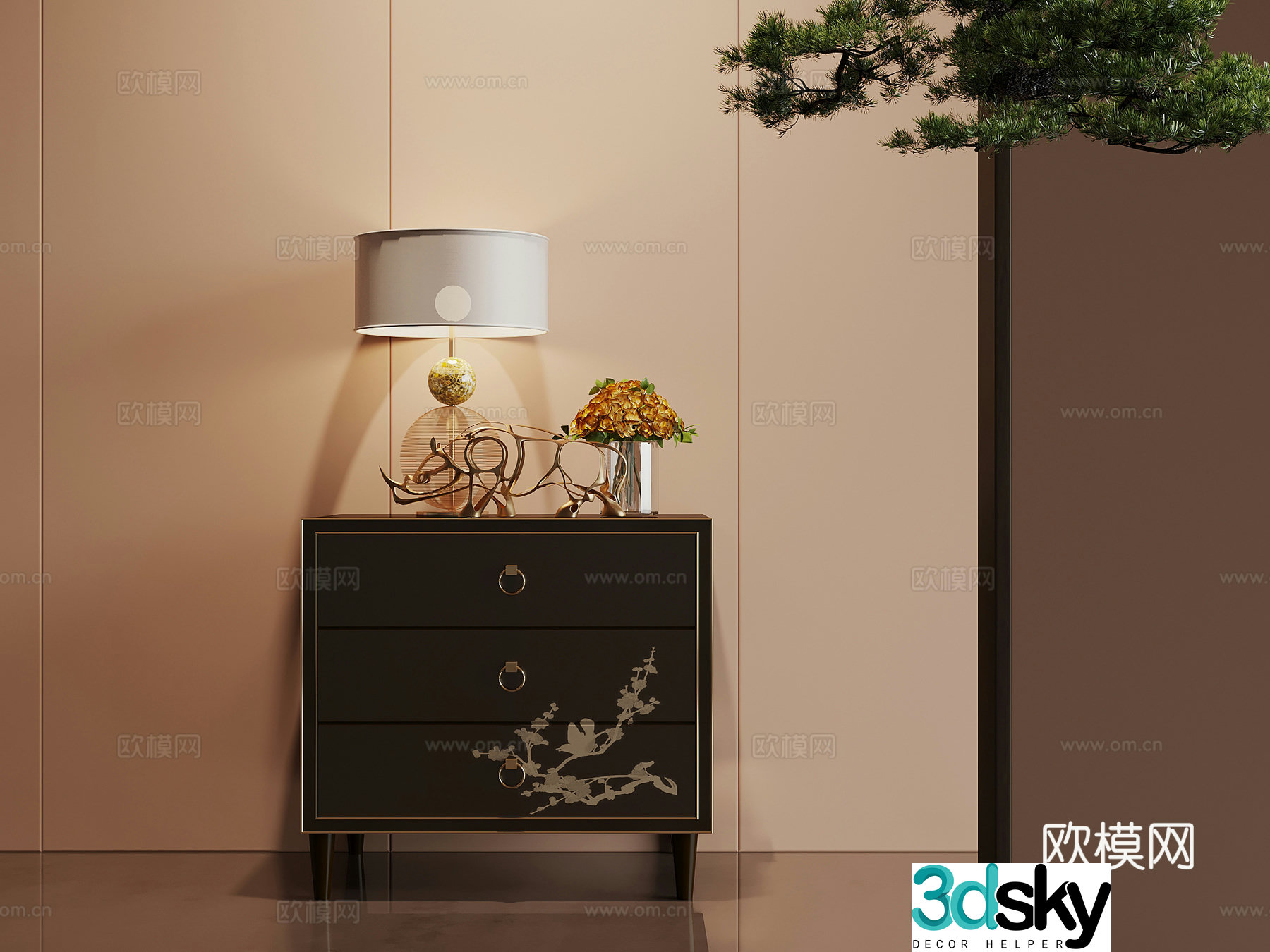 New Chinese style bedside table 3D model