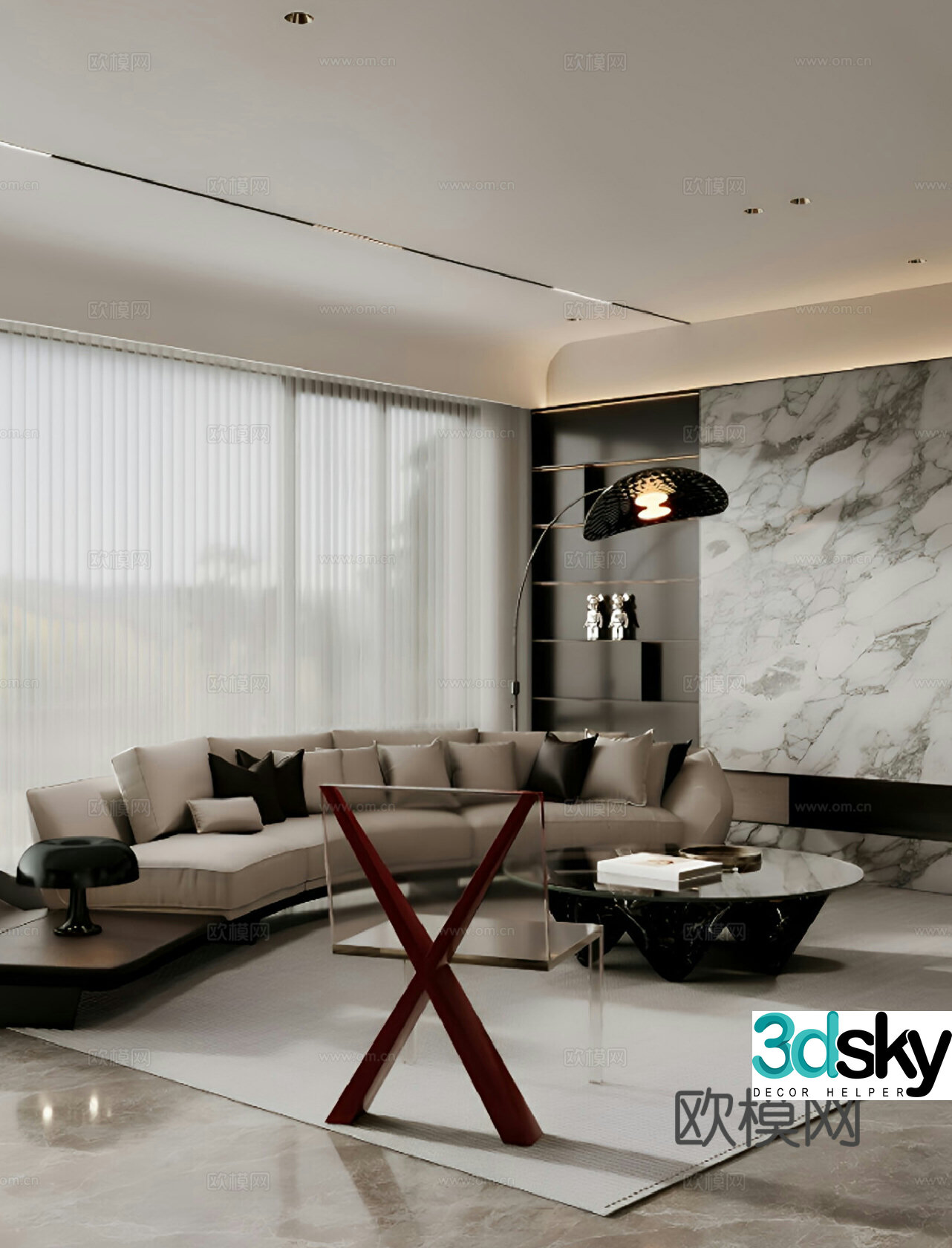 Italian modern villa living room sofa living room single chair living room without owner light 3d model
