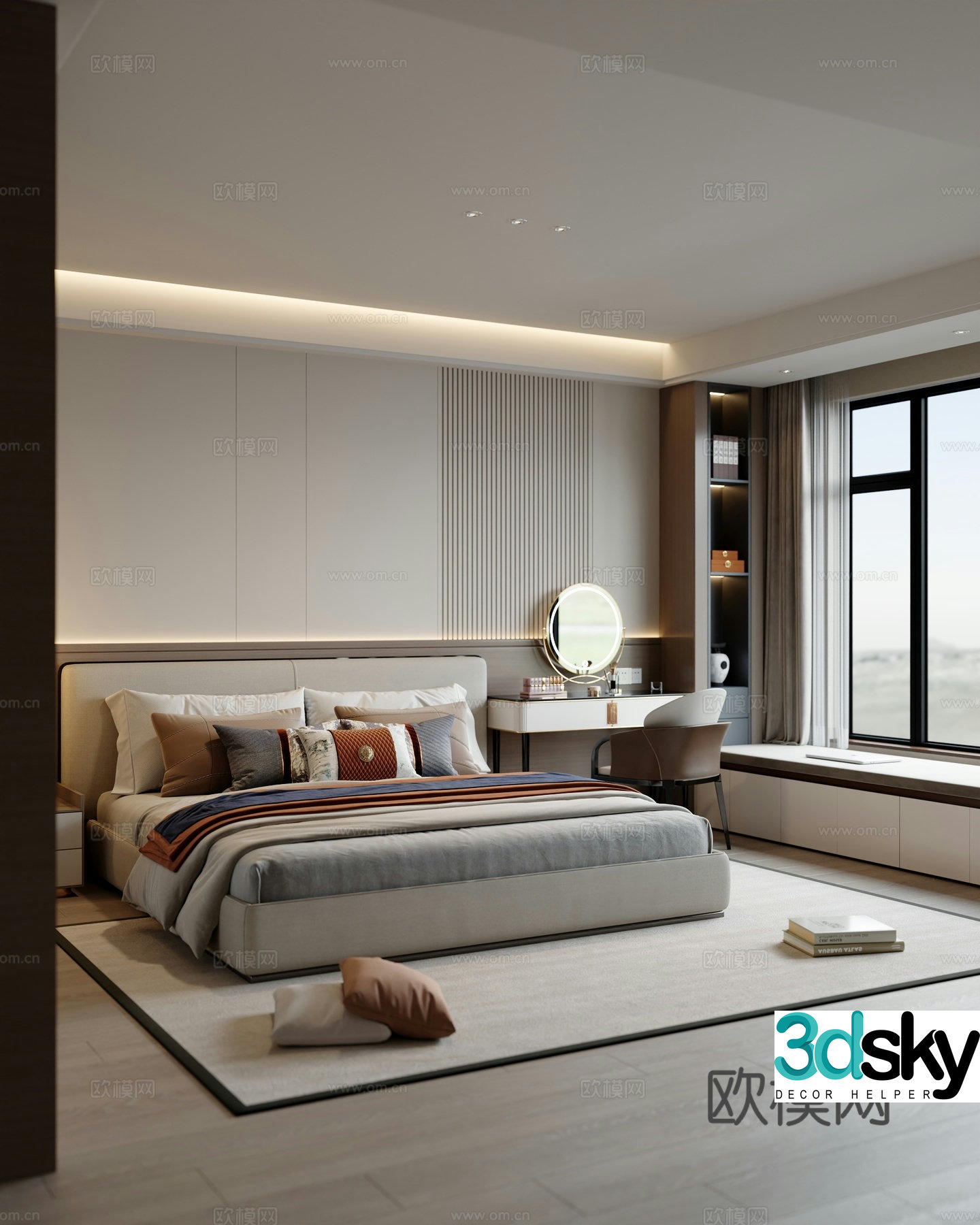 Modern bedroom double bed dressing table jewelry ornaments 3d model