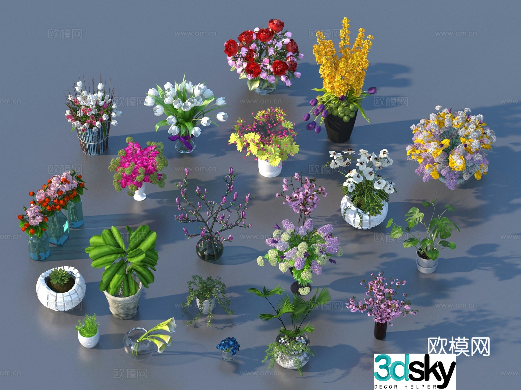 Flowers flower ornaments flower pots potted plants green plants plant 3d model
