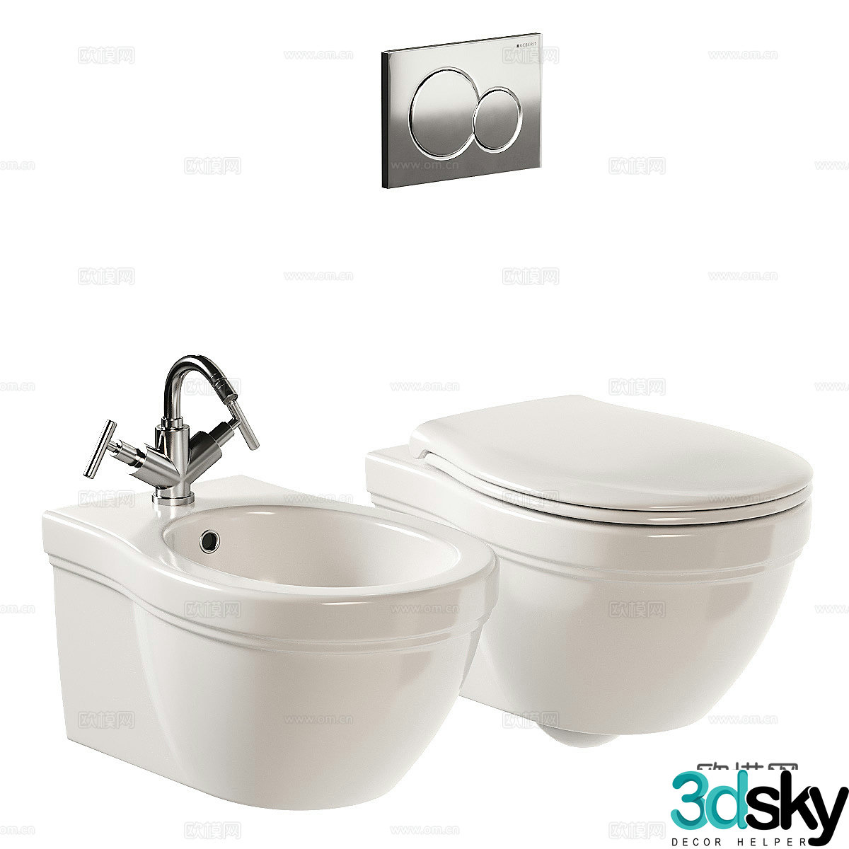 French wall-mounted toilet bidet 3D model