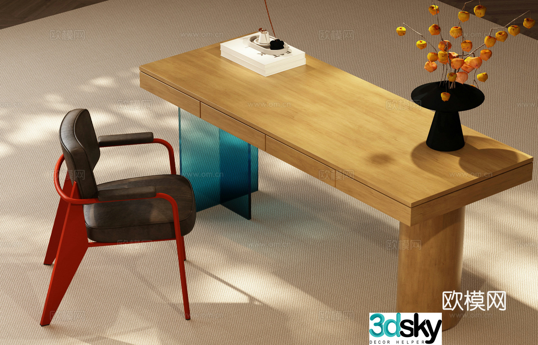 Modern desk and chair Nordic desk and chair 3d model