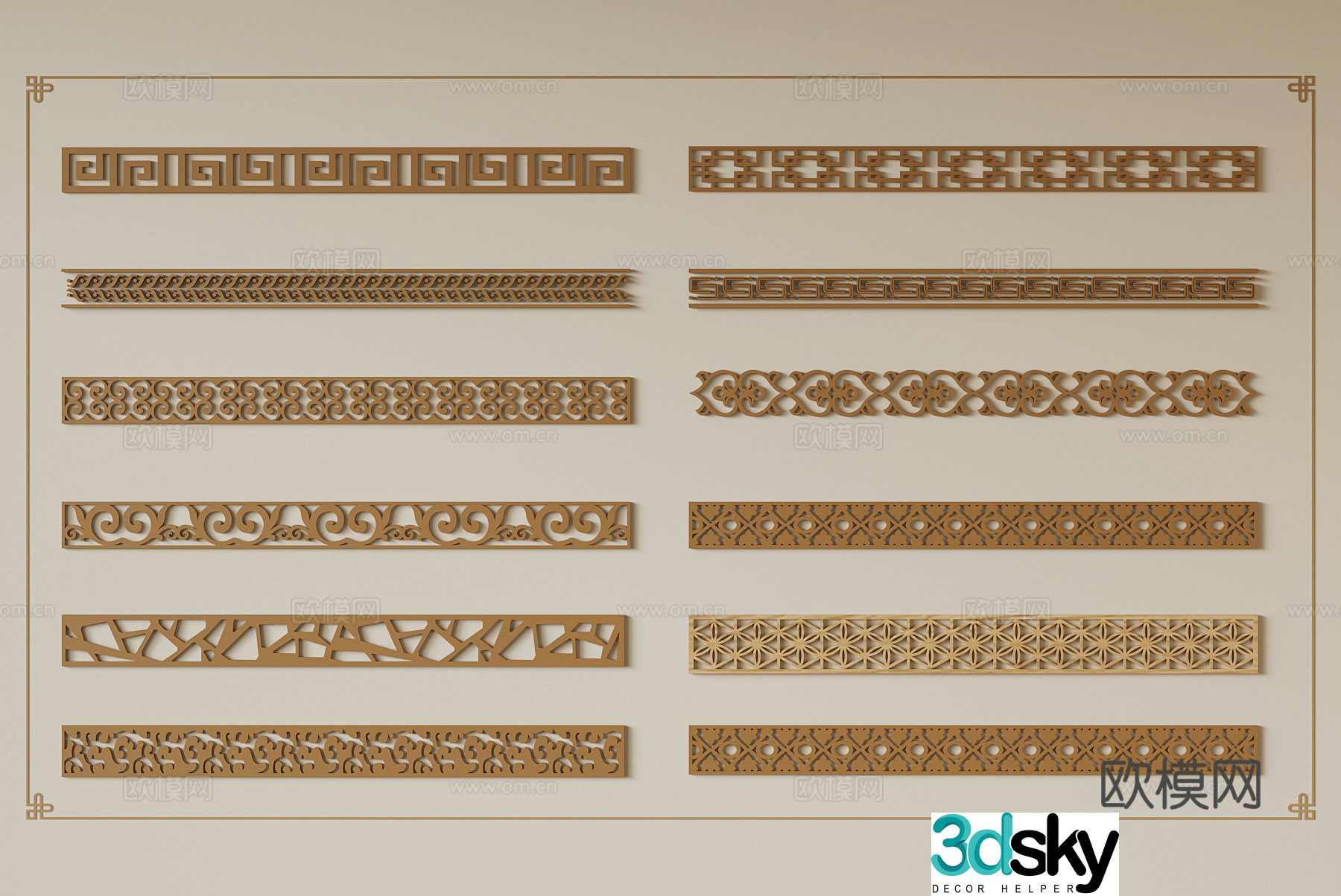 Modern window floral lines 3d model