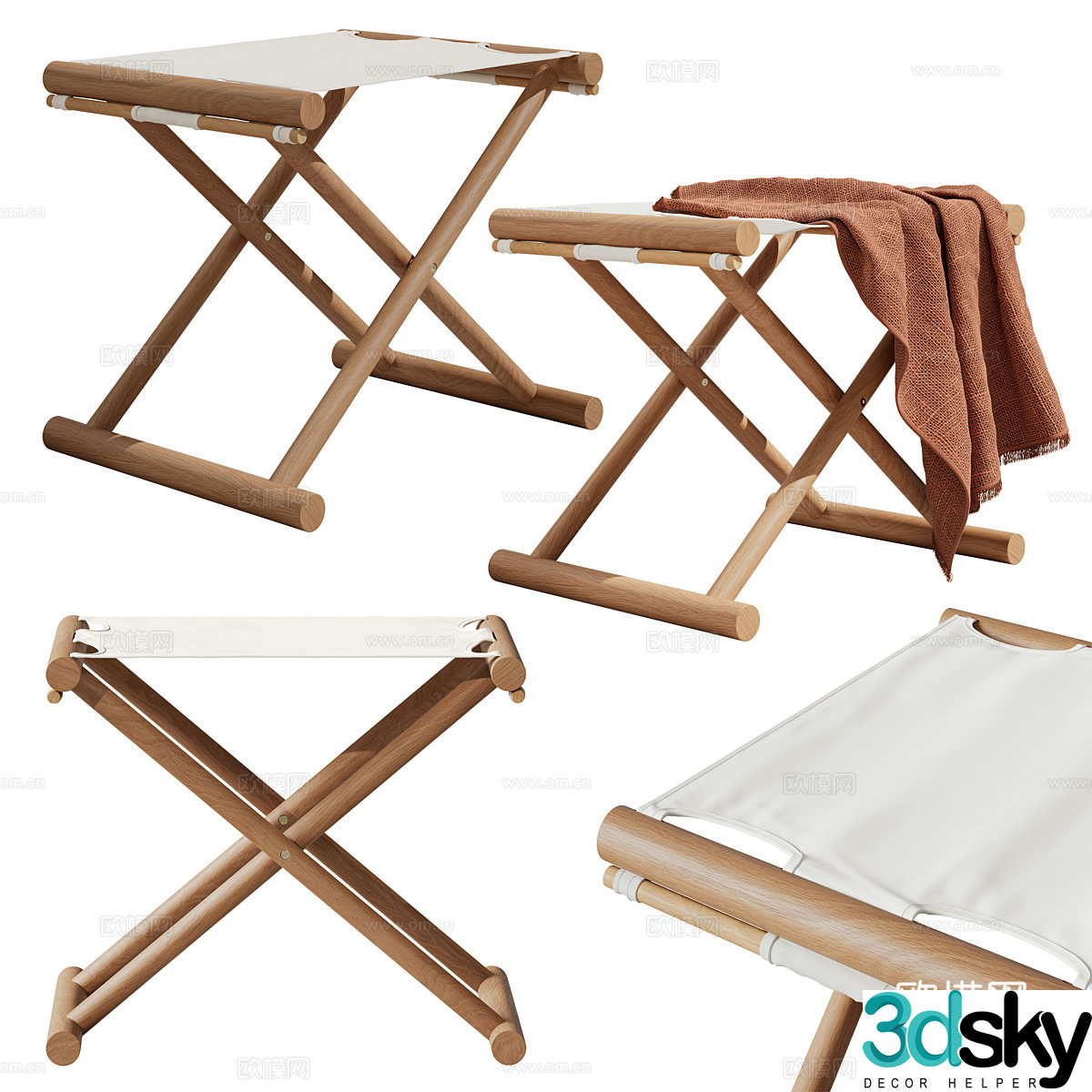 New Chinese Campo Coastal Folding Stool 3D Model