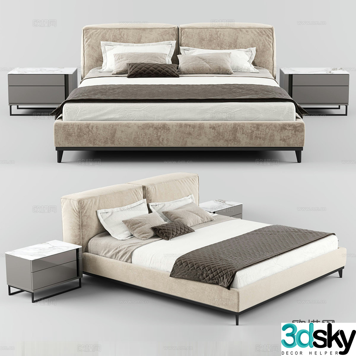 Modern fabric bed 3D model